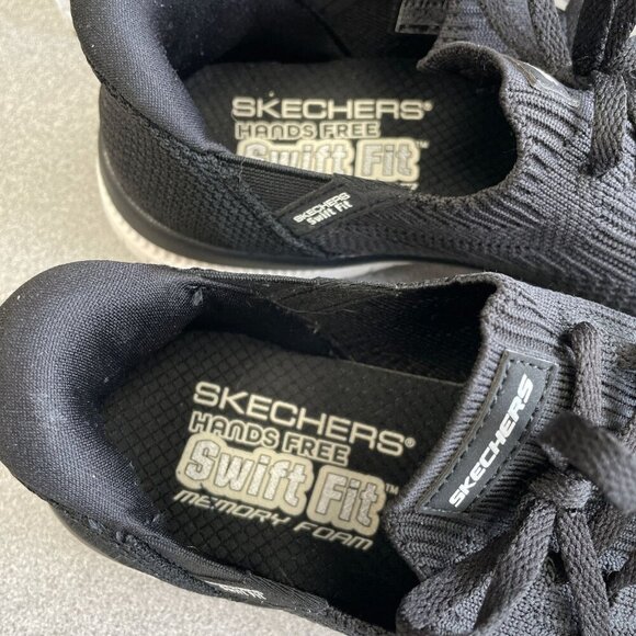 Skechers Womens Size 7.5 Swift Fit Sneakers Black Memory Foam Slip on - Picture 4 of 6